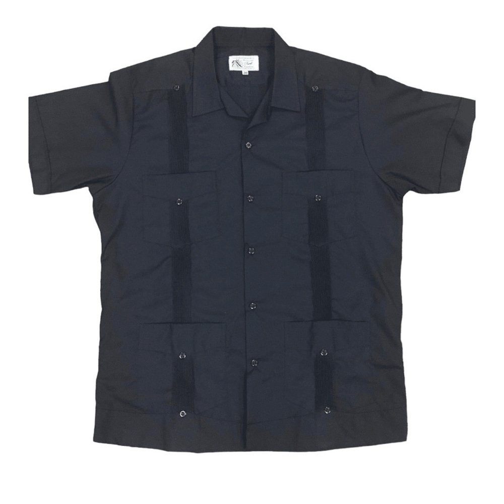 Men's Guayabera 4 Pockets Black Short Sleeve